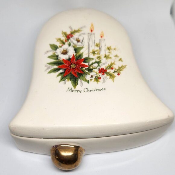Vintage MCM Christmas Bell Trinket or Candy Dish with Lid - Picture 2 of 6